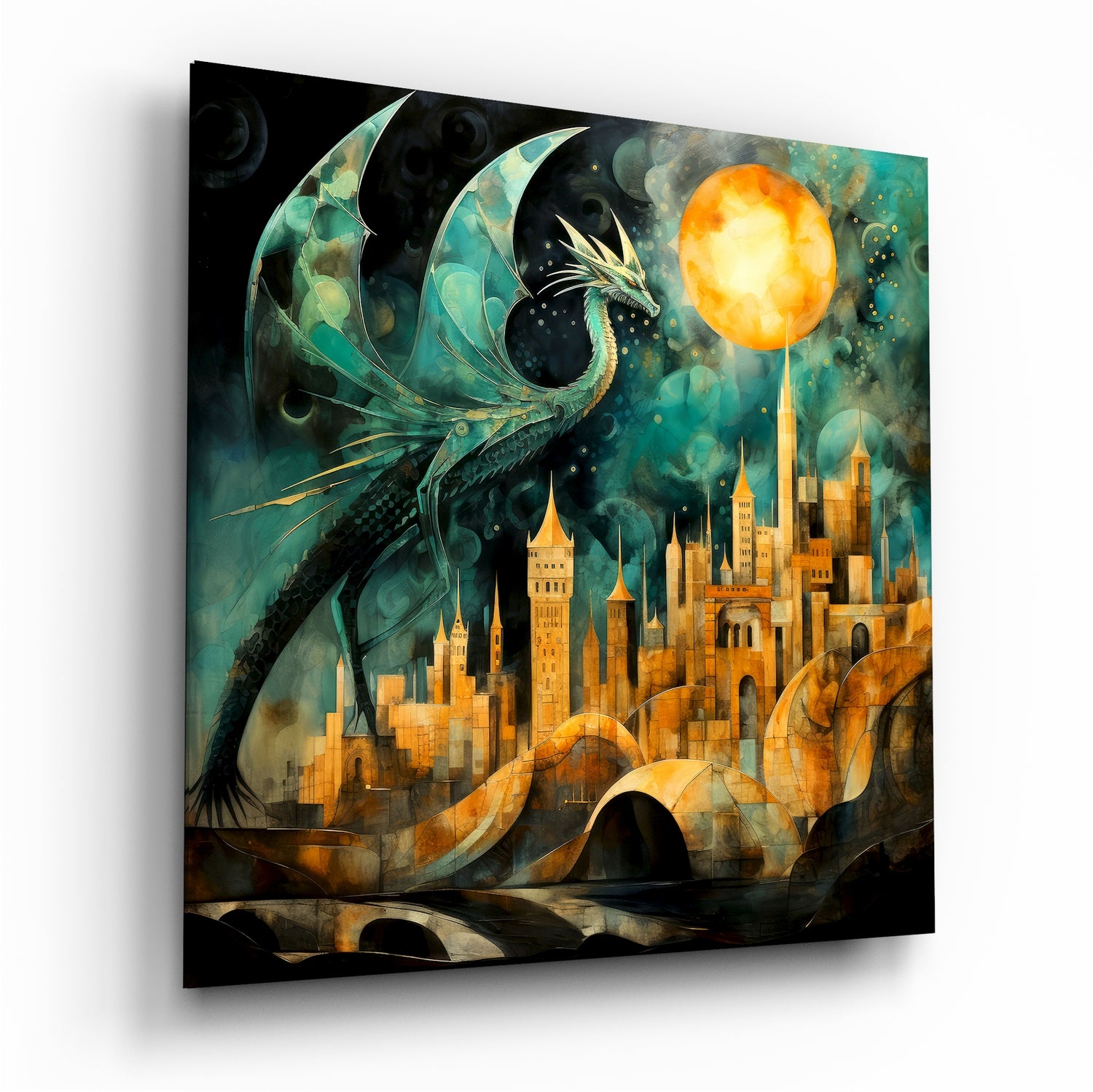 Dragon's Anger Glass Wall Art || Designers Collection | Insigne Art Design | Unique Designs 24 x 24