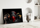 3 Wise Monkey Glass Wall Art  || Designer Collection