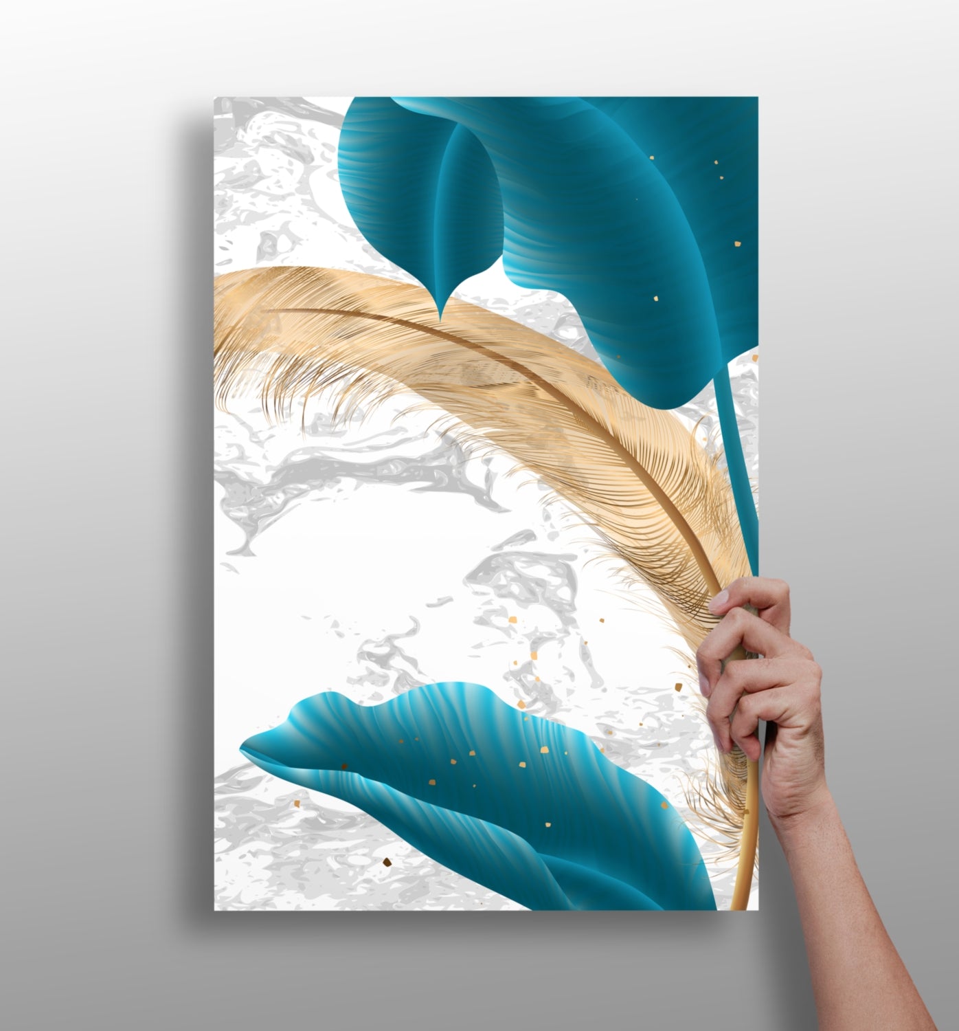 Teal Leaves Aluminum Print