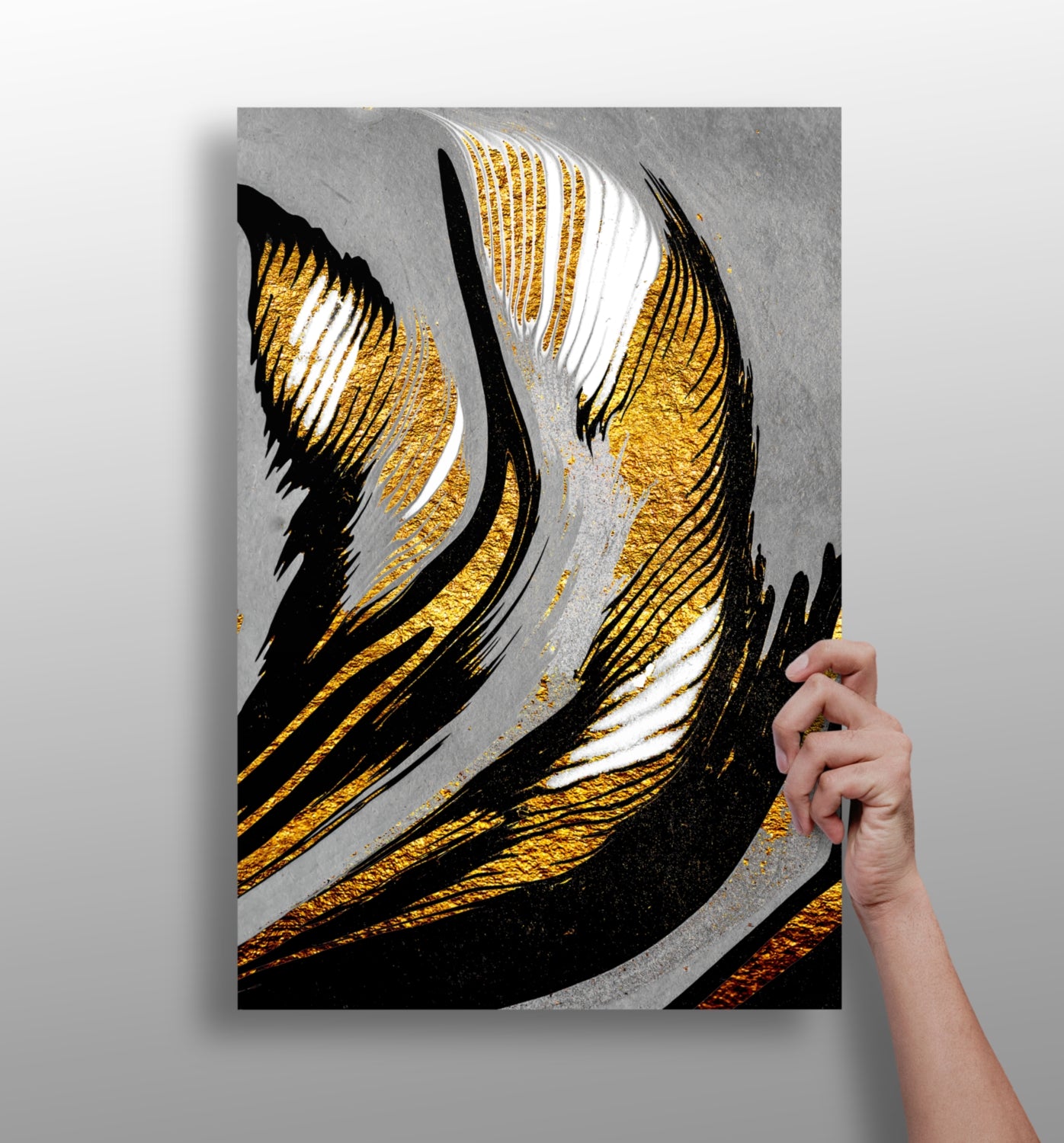 Gold-Gray Lines Aluminum Print