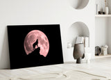 Wolf And Full Moon Glass Wall Art