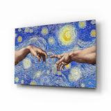 Hands of God and Adam in Van Gogh Style Glass Wall Art