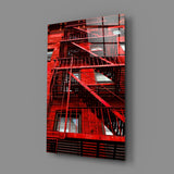 Red Stairs Glass Wall Art