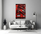 Red Stairs Glass Wall Art