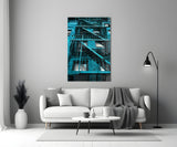 Blue Stairs Glass Wall Art