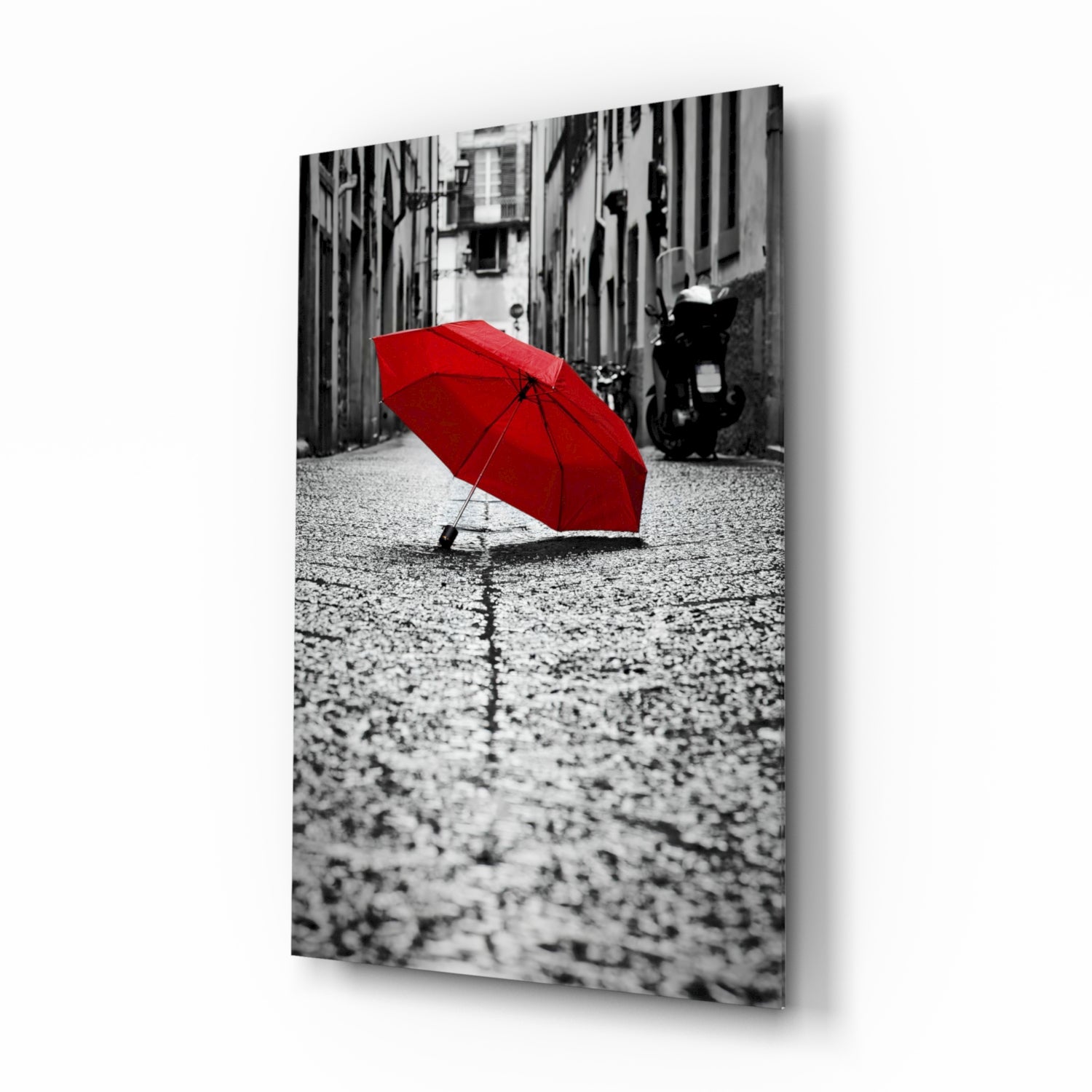 Red Umbrella Glass Wall Art