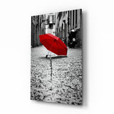 Red Umbrella Glass Wall Art