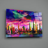 Colorful Silhouette of the City Glass Wall Art