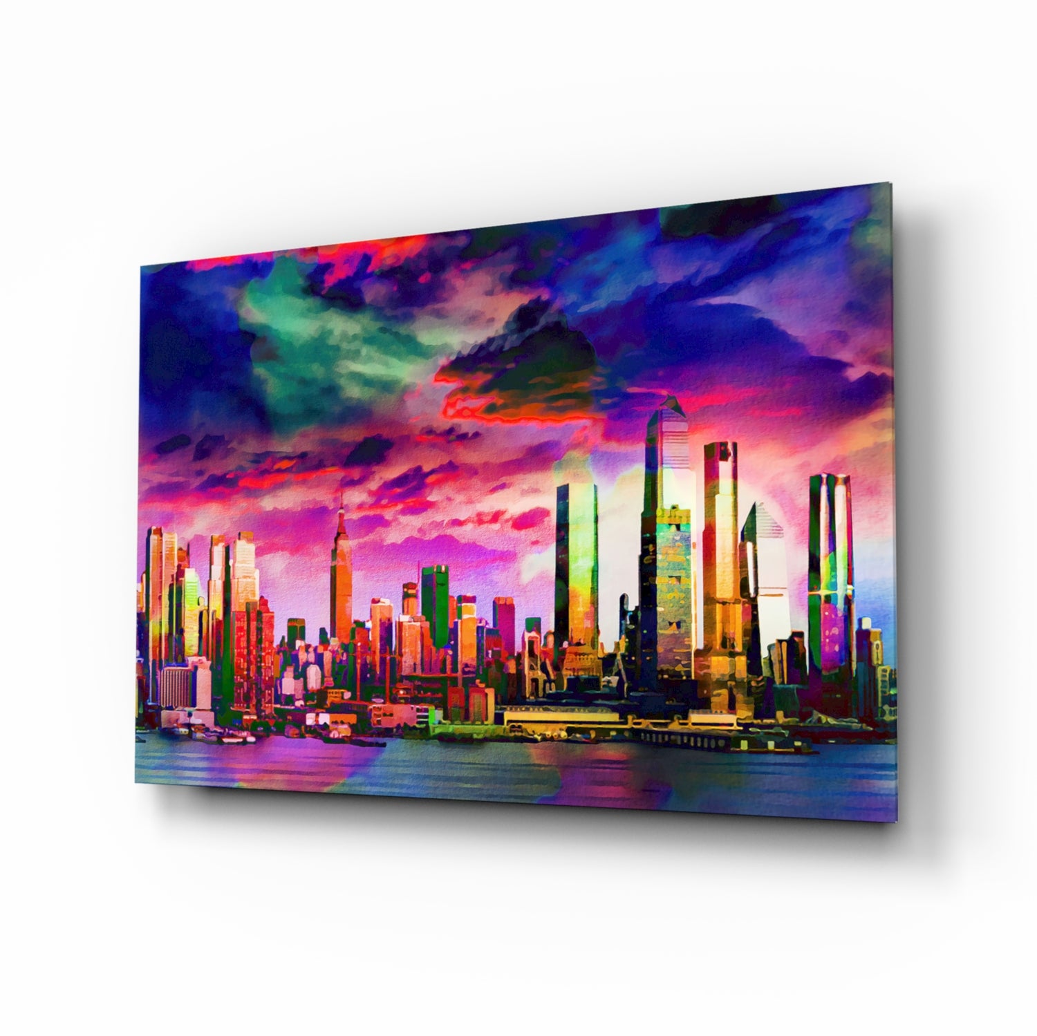 Colorful Silhouette of the City Glass Wall Art