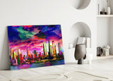 Colorful Silhouette of the City Glass Wall Art