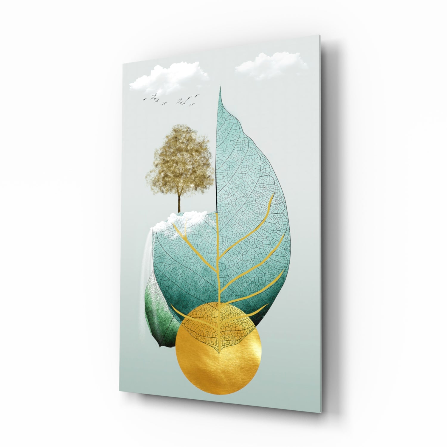 Tree on a Leaf Glass Wall Art