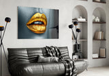 Golden Lips Glass Wall Art