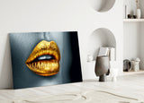 Golden Lips Glass Wall Art