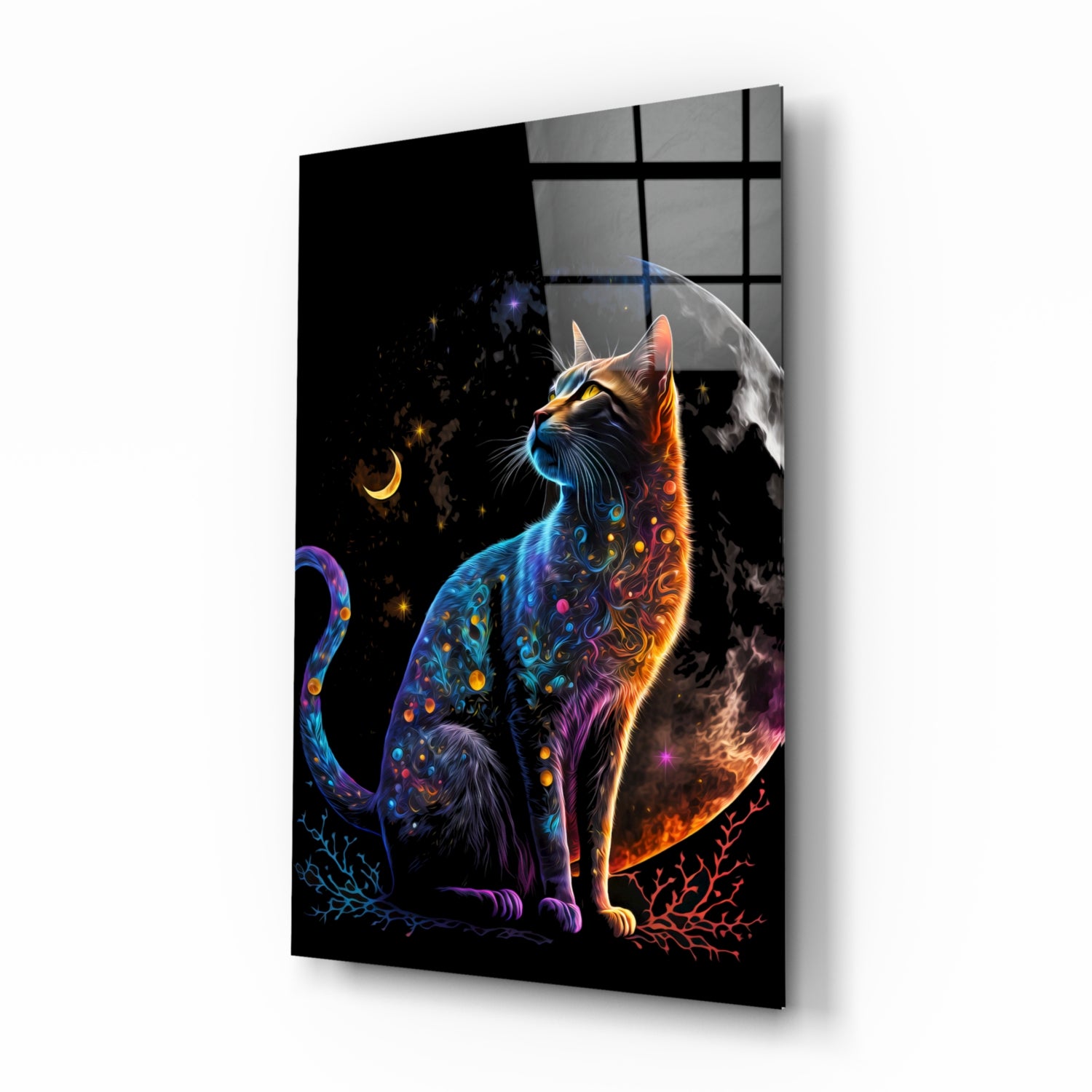 Moon Cat Glass Wall Art || Designer's Collection