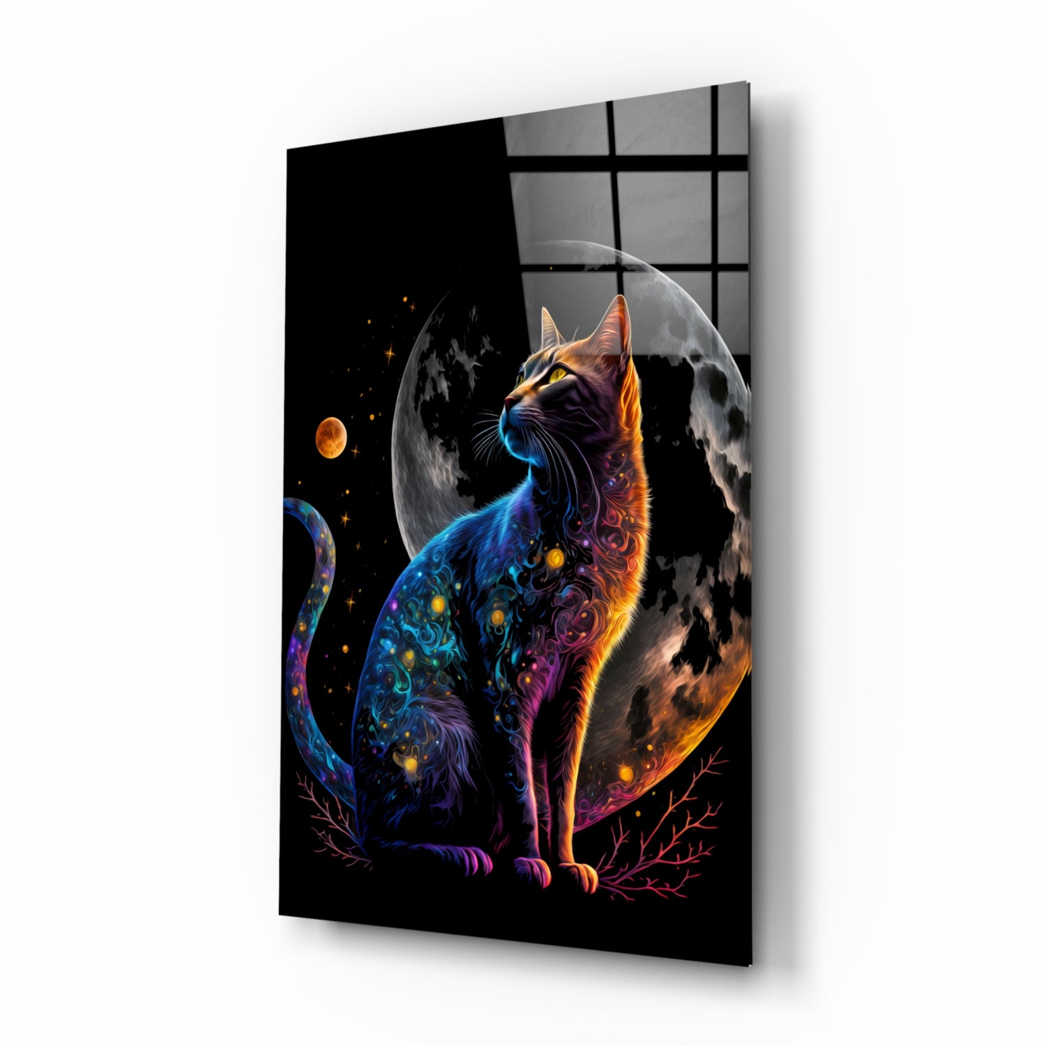 Moon Cat Glass Wall Art || Designer's Collection