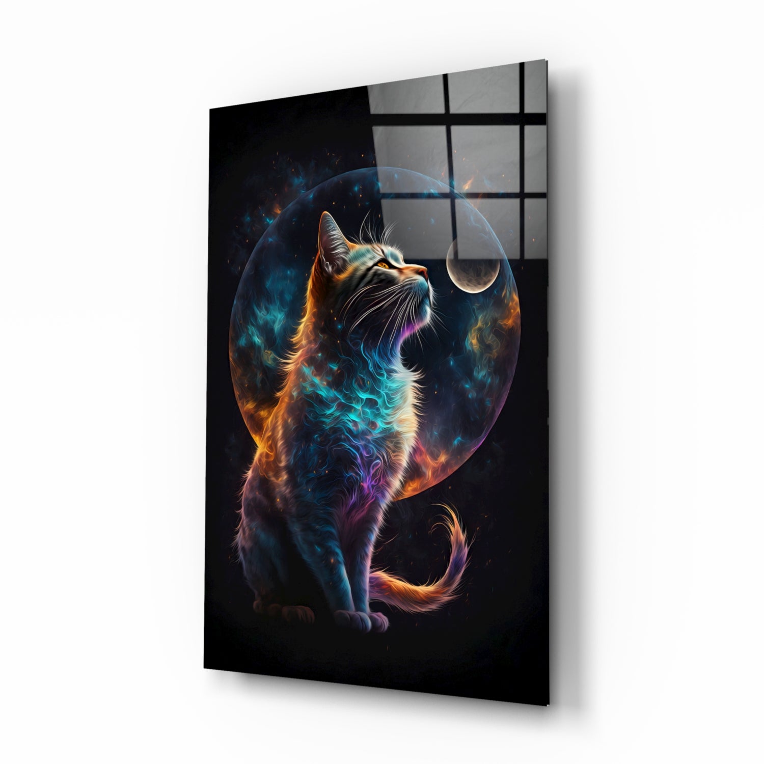 Moon Cat Glass Wall Art || Designer's Collection