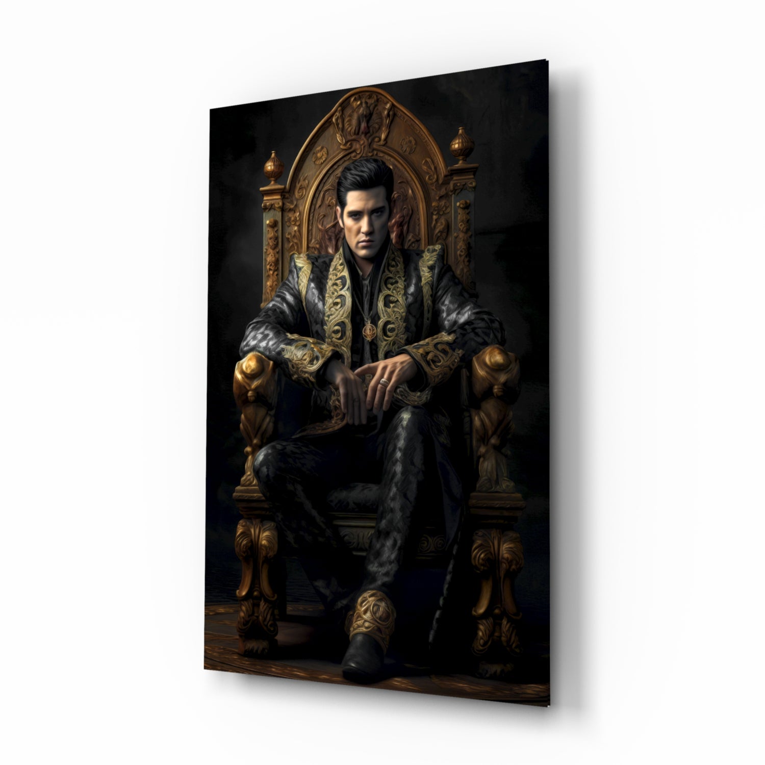 Elvis Presley in the Throne Glass Wall Art || Designer's Collection