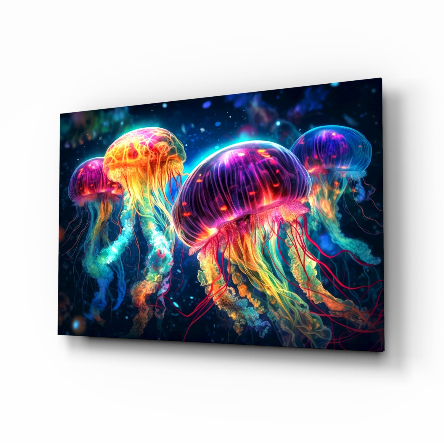 Neon Jellyfish Glass Wall Art || Designer Collection