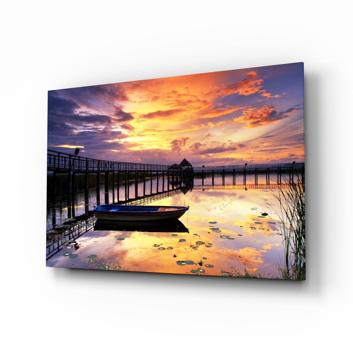 Sunset on the Dock Glass Wall Art