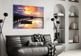 Sunset on the Dock Glass Wall Art