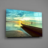 Kayak on the Beach and Sunset Glass Wall Art