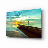 Kayak on the Beach and Sunset Glass Wall Art