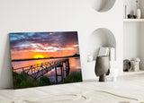 Sunset on the Beach Glass Wall Art