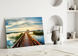 Long Dock on the Lake Glass Wall Art