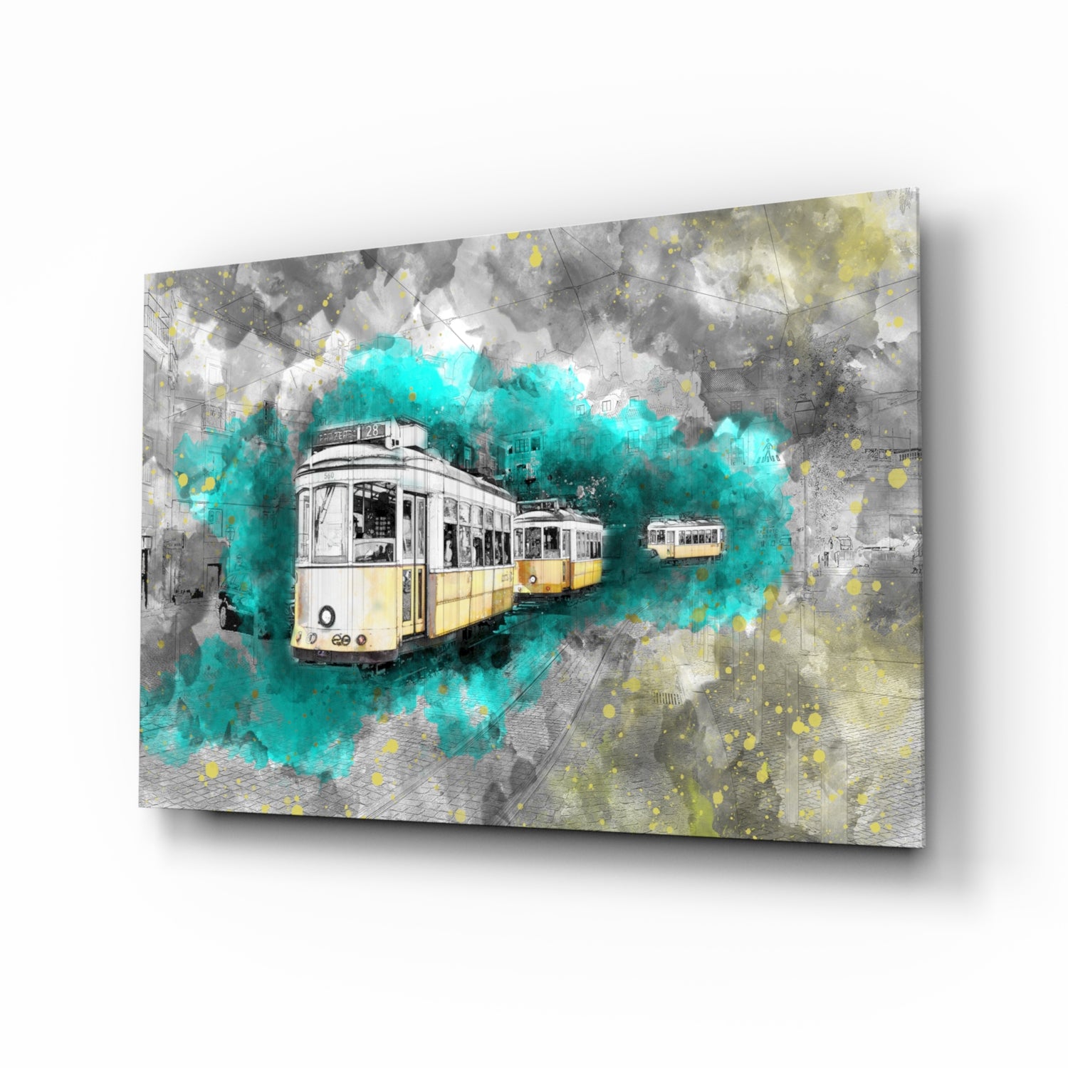 Illustration Tram Glass Wall Art