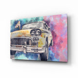 Illustration Taxi Glass Wall Art