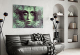 Tropical Leaf and Woman Portrait Glass Wall Art