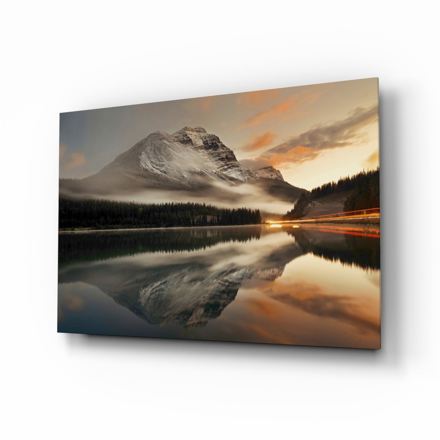 Lake and Mountain Landscape Glass Wall Art