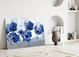 Blue Flowers Glass Wall Art