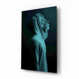 Blue Lion Head Glass Wall Art