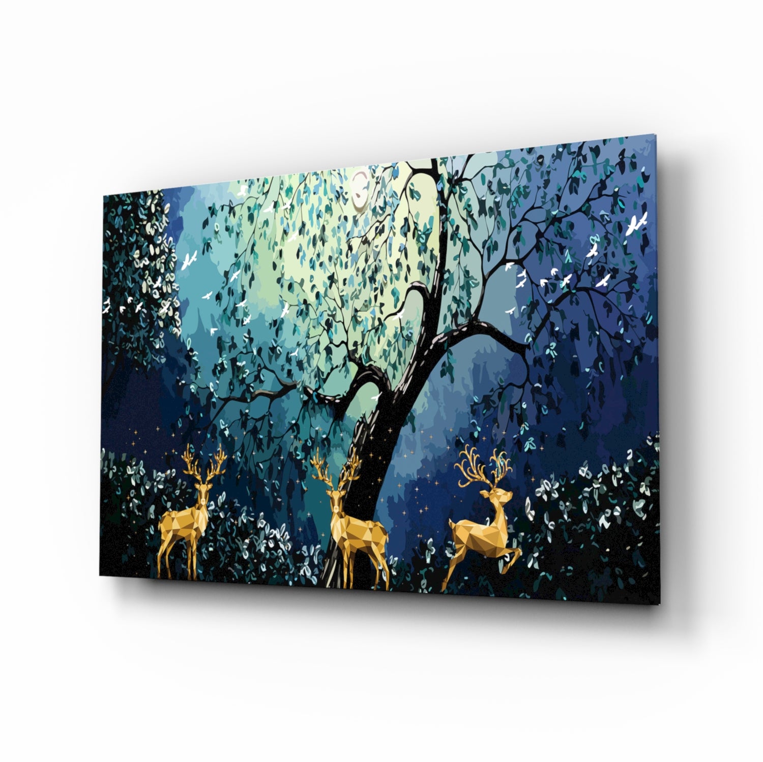 Golden Deers Glass Wall Art