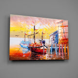 Illustration Ships Glass Wall Art