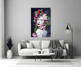 Flower and Woman Glass Wall Art