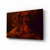 Red Smoke and Woman Glass Wall Art