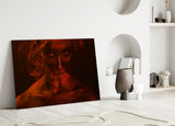 Red Smoke and Woman Glass Wall Art