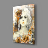 Yellow Rose and Woman Glass Wall Art