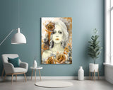 Yellow Rose and Woman Glass Wall Art