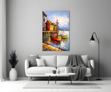 Boats on the Shore Glass Wall Art