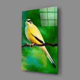 Yellow Vine Bird Glass Wall Art