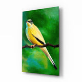 Yellow Vine Bird Glass Wall Art