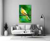 Yellow Vine Bird Glass Wall Art