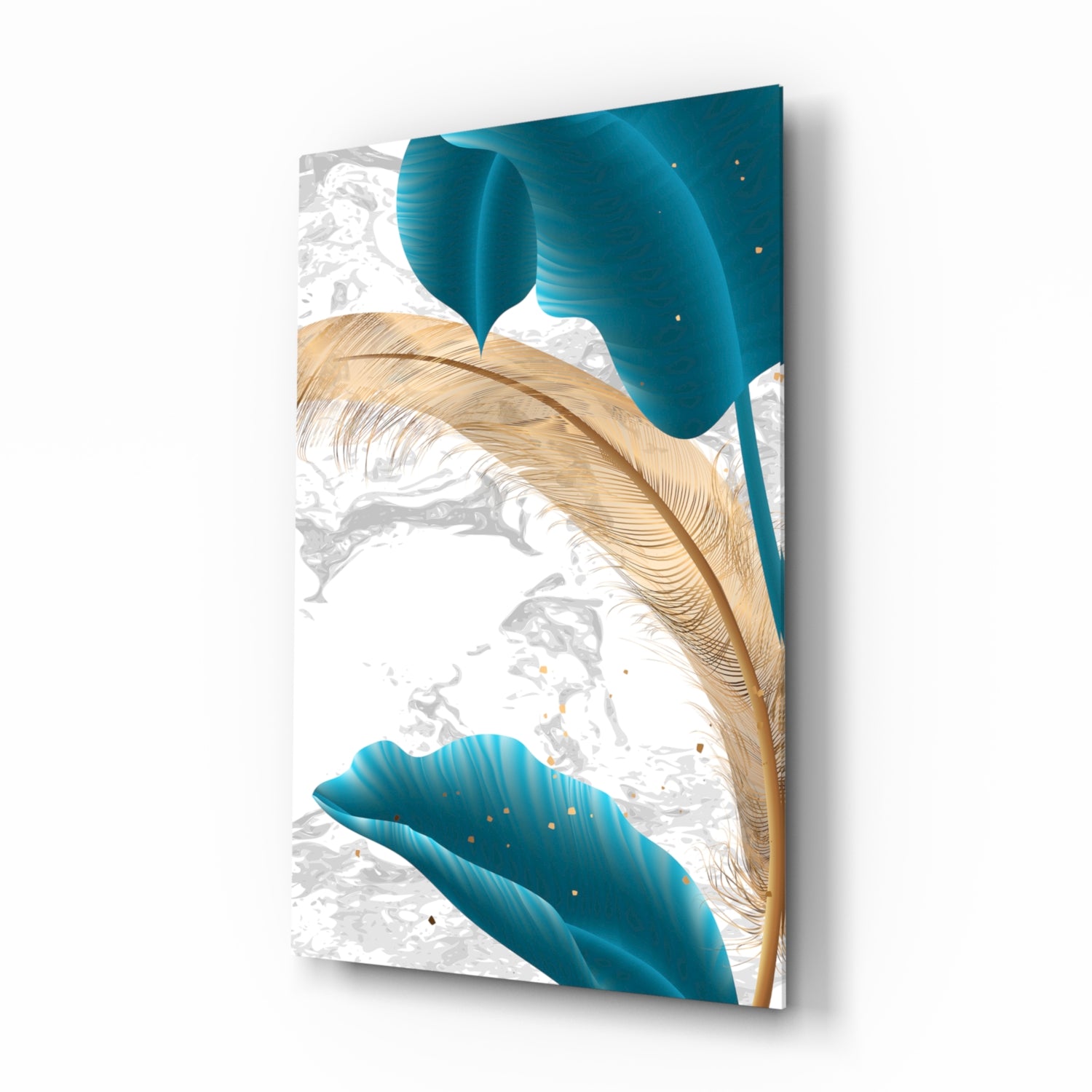 Turquoise Leaves Glass Wall Art