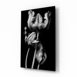 Black and White Flowers Glass Wall Art