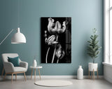 Black and White Flowers Glass Wall Art