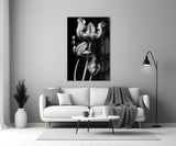 Black and White Flowers Glass Wall Art