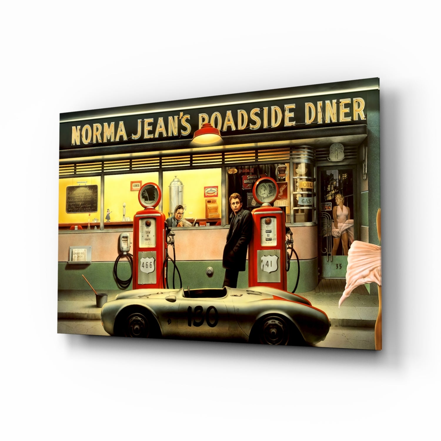 Marilyn Elvis Humphrey - Retro Gas Station Glass Wall Art